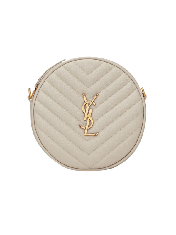 预定 YSL 20新款 VINYLE V形纹绗缝圆形相机包 610436 牛皮革