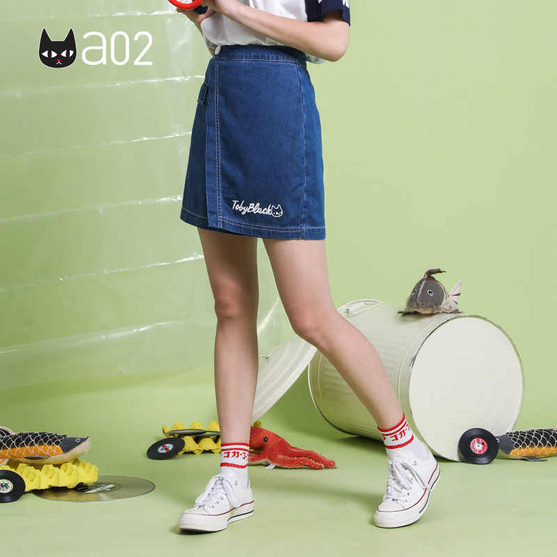 a02新款2020时尚潮流字母印花显高开叉牛仔短裙女潮夏DTV2D1111SK