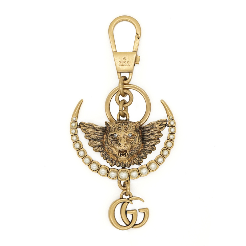 GUCCI/古驰 双G金色虎头饰珍珠钥匙扣453187