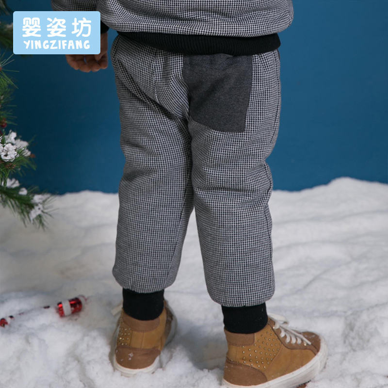 婴姿坊男童加绒加厚长裤松紧不可开裆收脚休闲裤秋冬外穿保暖
