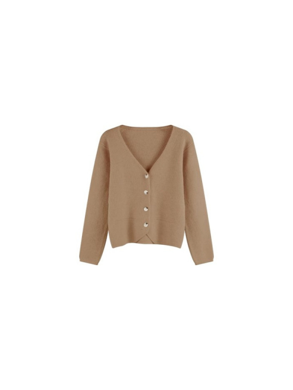 秋冬新款休闲韩版简约V领单排扣透气针织开衫长袖上衣女外套