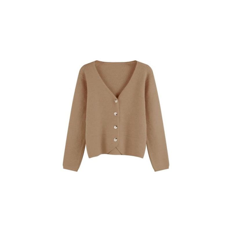 秋冬新款休闲韩版简约V领单排扣透气针织开衫长袖上衣女外套图片