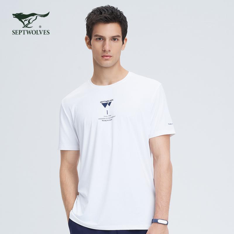 七匹狼短袖圆领t恤男士潮流时尚2021年夏季百搭圆领印花休闲t恤