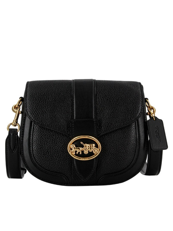 蔻驰coach 奢侈品 女士新款时尚小号深棕色pvc配皮单肩斜挎马鞍包 c