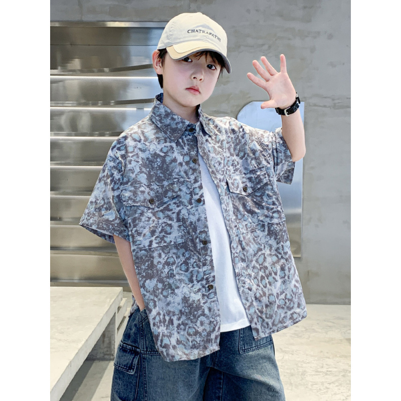 男童夏季短袖衬衫2025新款中大童薄款衬衣夏款男孩夏装帅气儿童潮
