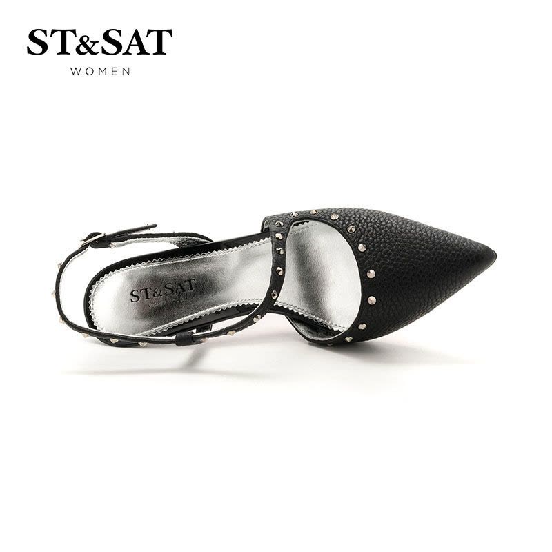 St&Sat/星期六商场同款牛皮铆钉高跟女鞋凉鞋SS71114228图片