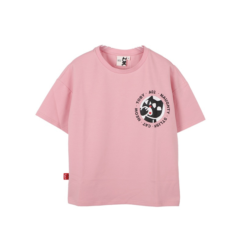 a02新款简约萌趣小黑印花宽松显瘦短袖T恤女DTU1B0081KT