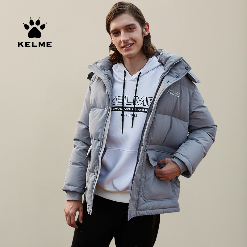 kelme/卡尔美男士运动羽绒服连帽舒适保暖休闲中长外套新款羽绒
