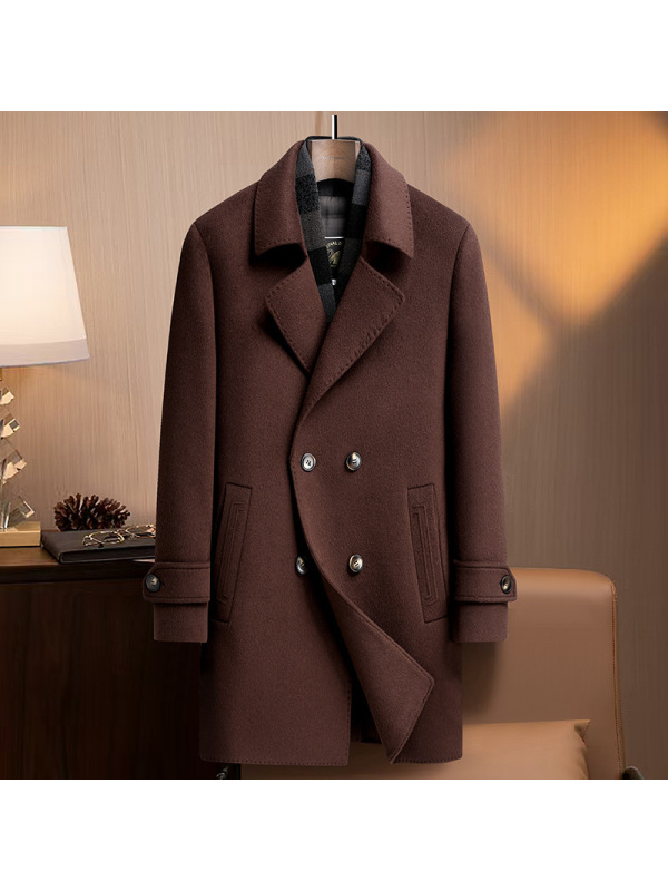 高端含羊绒羊毛双面呢大衣男士秋冬新款脱卸围巾鹅绒马甲羊绒外套