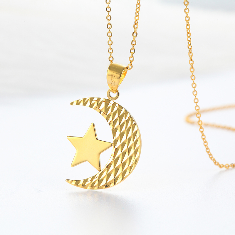 黄金码头 18K金吊坠 星星月亮AU750坠子时尚个性礼物送朋友送闺蜜