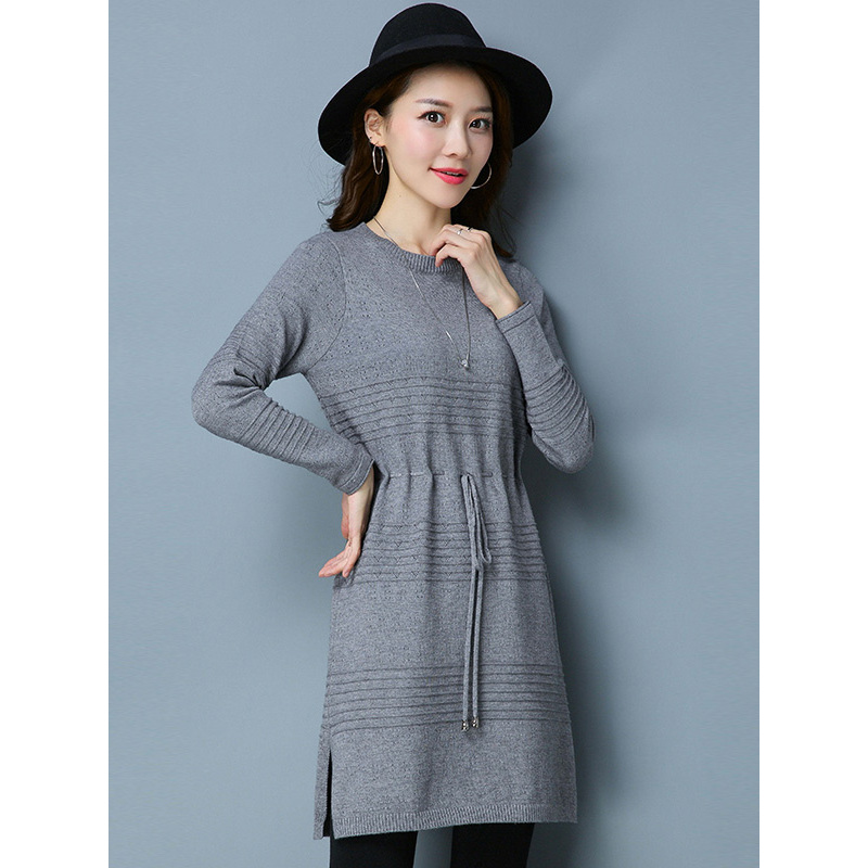 丝柏舍2018年秋季新款女短款纯色系带圆领套头版连衣裙s74f0160l