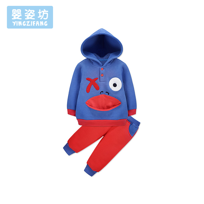 秋季男童时尚百搭连帽个性绣花休闲套装童装两件套