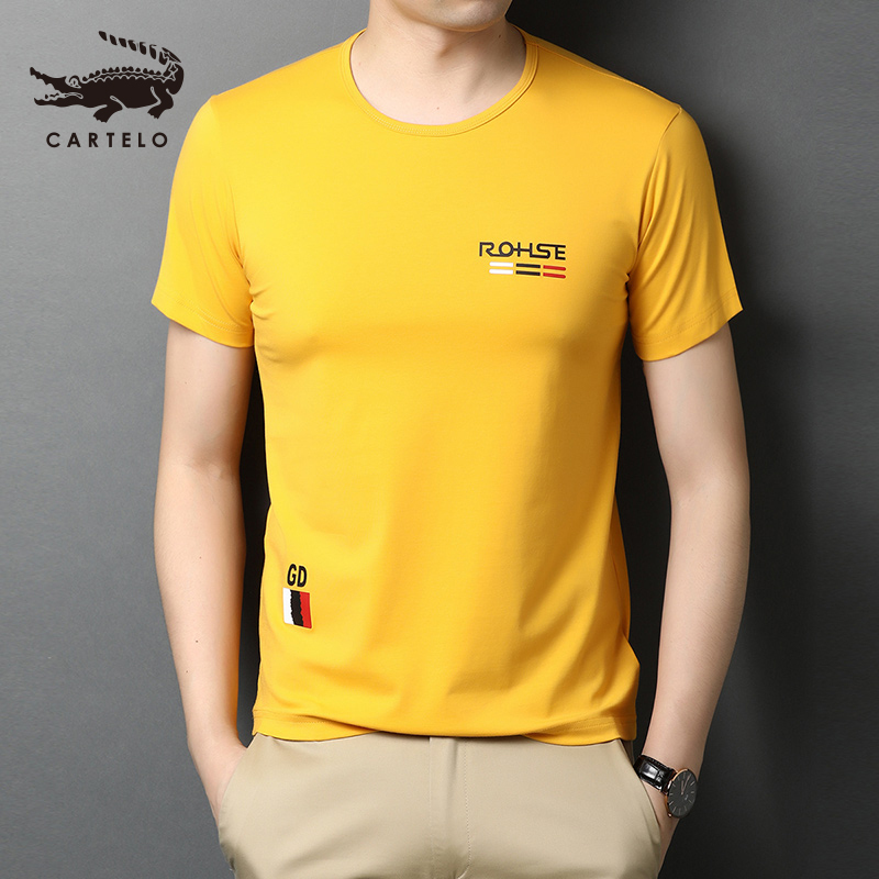 鳄鱼男士(CARTELO)t恤短袖棉衣服潮牌2020新款夏男装潮流半袖纯圆领上衣