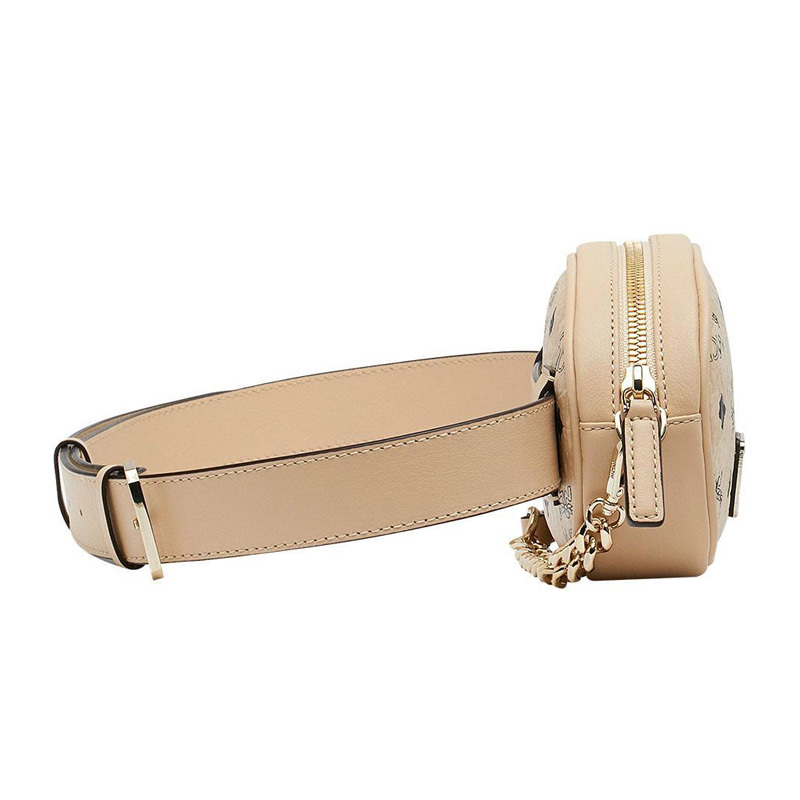 mcm奢侈品女士棕色米色人造革印logo时尚潮流腰包单肩斜挎包两用包mw