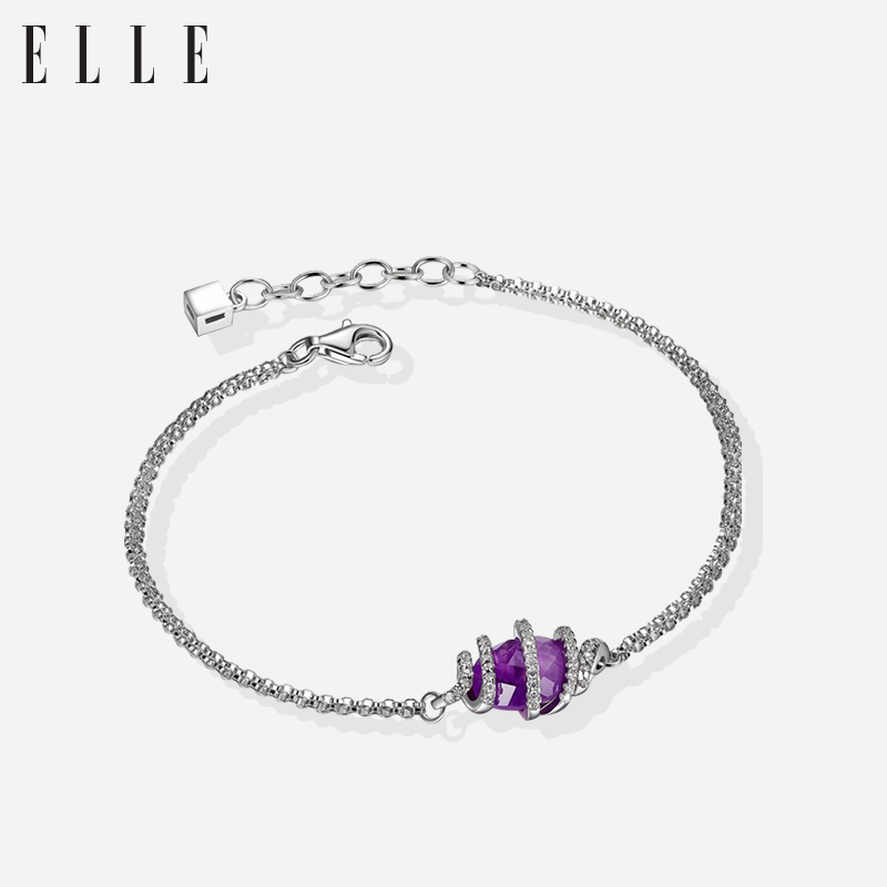 ELLE手链 命运之时系列 S925银紫水晶饰品 女 银手链 欧美风格 送女友礼物