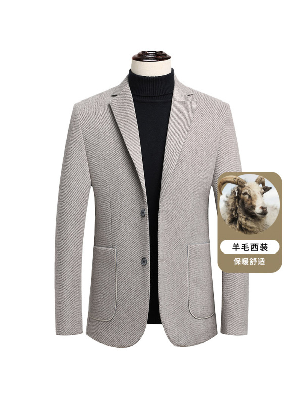 秋冬厚款羊毛西服男潮流修身羊毛小西装男士毛呢外套上衣