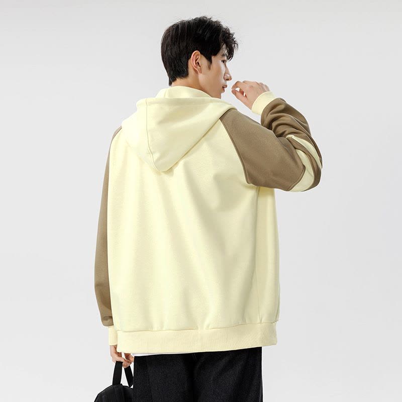 男装连帽开衫卫衣秋冬新款潮牌青少年户外休闲拼色拉链外套男厂家图片