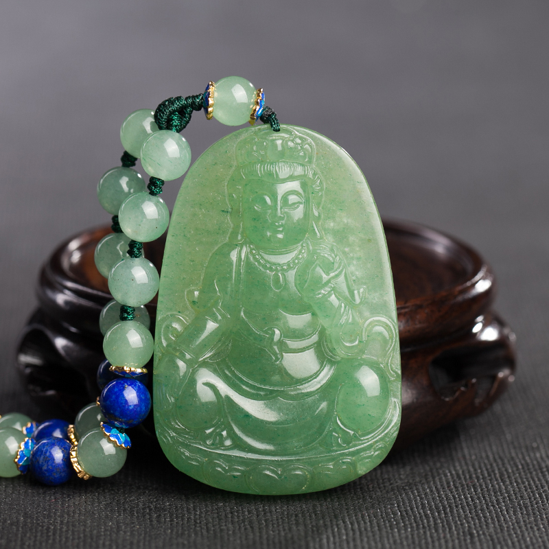 石头记天然绿东陵玉观音坠青金石长项链气质毛衣链平安祝福