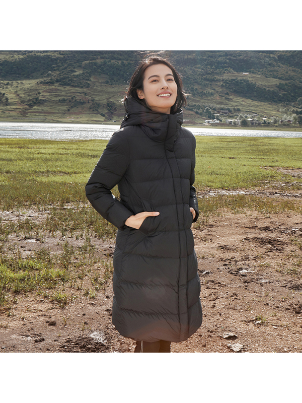 坦博尔2020新款女中长款连帽收腰显瘦弹力羽绒服甜美女外套TB201710