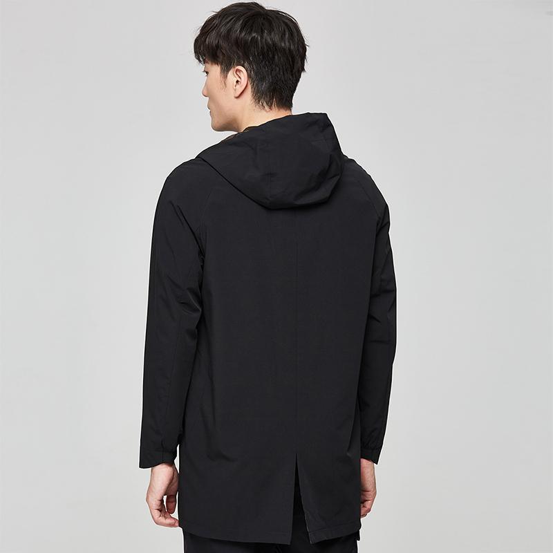 才子男装连帽夹克男士2020秋季新款迷彩修身薄款黑色中长款外套