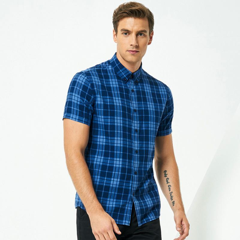 七匹狼衬衫男短袖格子时尚商务休闲正品衬衣男