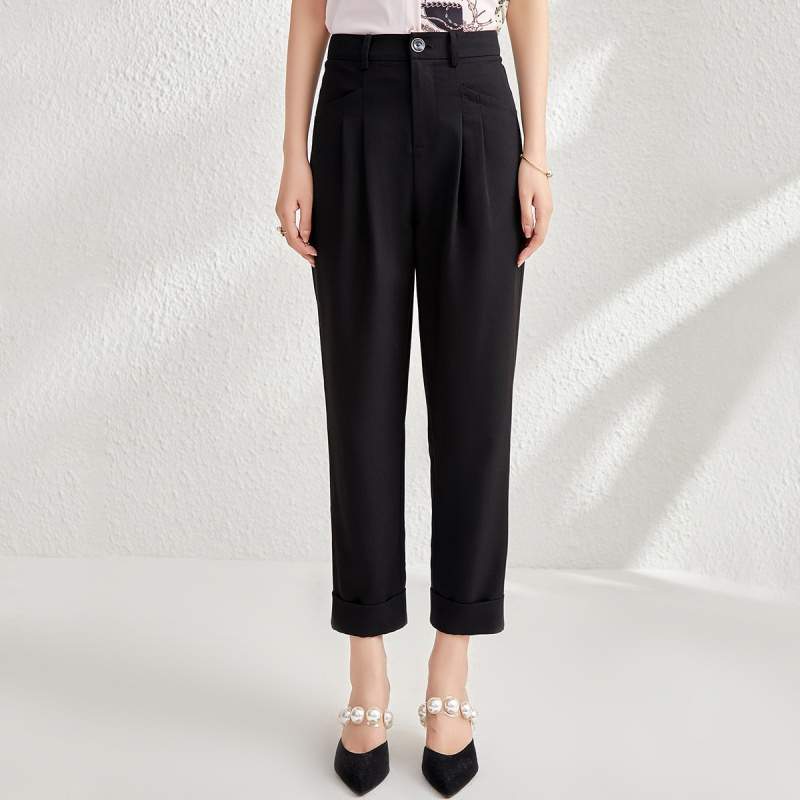 ounixue欧昵雪气质九分烟管裤夏季通勤风中腰直筒裤纯色女式休闲裤子