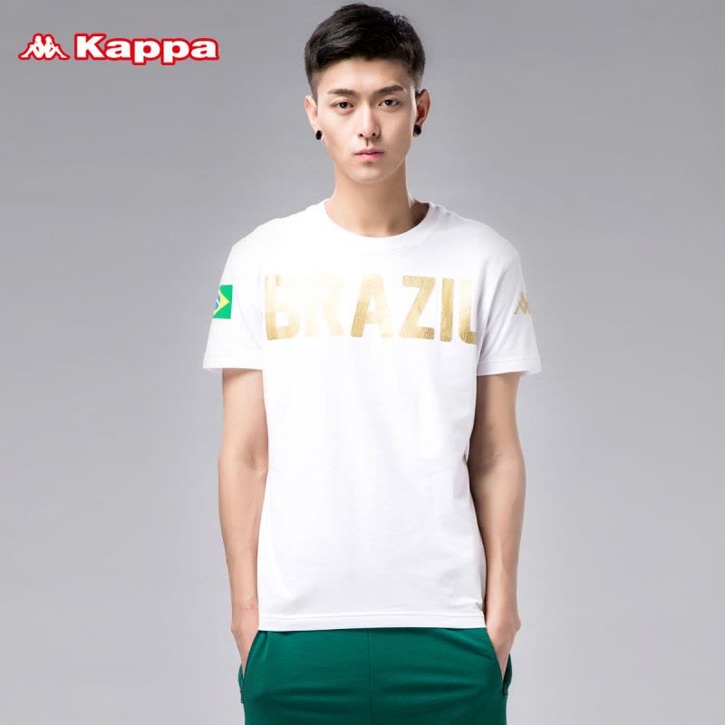 Kappa卡帕背靠背T恤男短袖运动上衣圆领透气白色休闲半袖_1图片