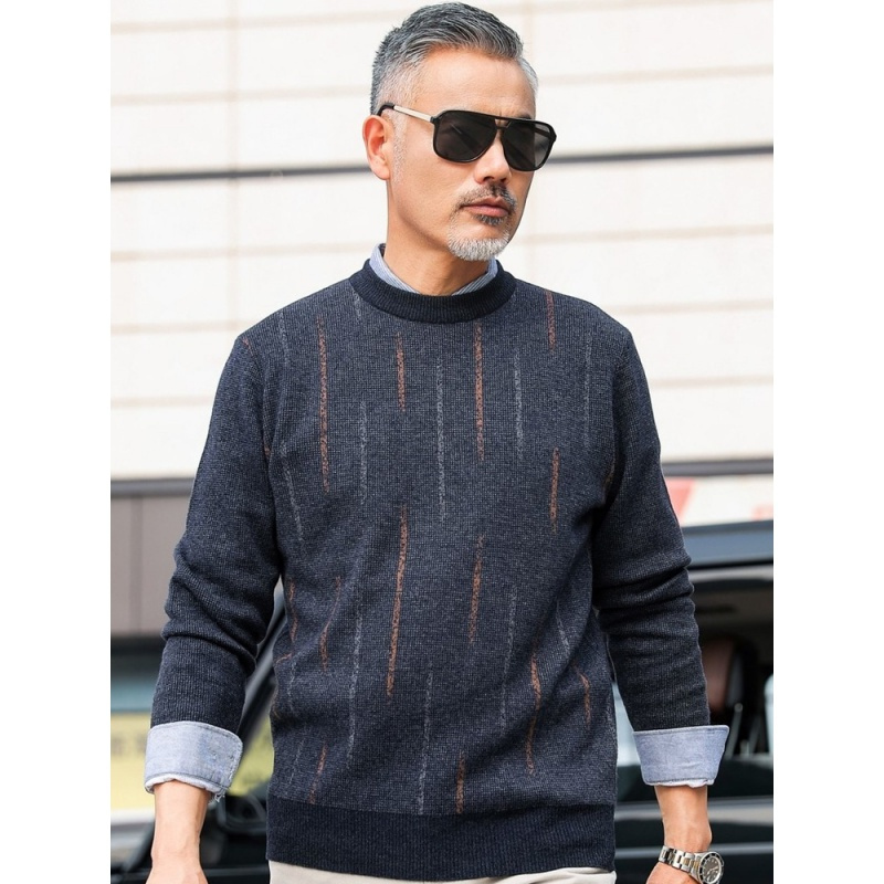 恒源祥羊毛衫男圆领中老年秋冬保暖爸爸毛衣纯羊毛加厚长袖针织衫