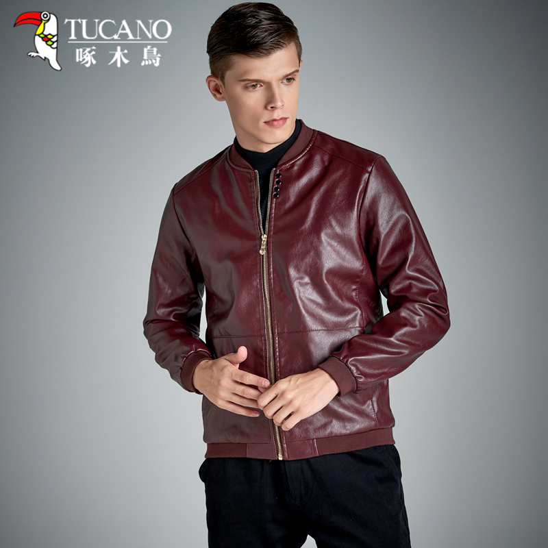 啄木鸟(TUCANO）夹克男新品薄款外套男立领皮衣男修身男装上衣 ZMP19