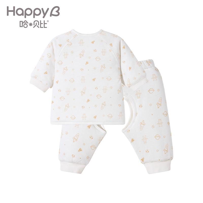 哈贝比（happyB） 婴儿衣服新生儿套装冬装 男女宝宝加厚保暖内衣绑带上衣长裤和尚服