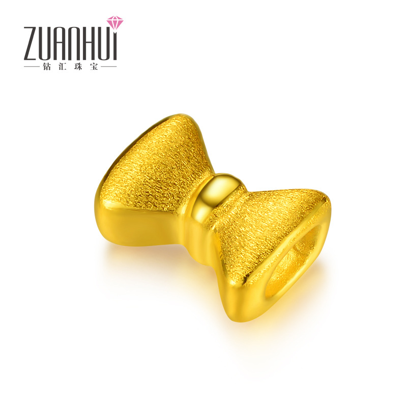 ZUANHUI钻汇珠宝 黄金吊坠 3D硬金足金蝴蝶结转运珠女手绳 约0.75g