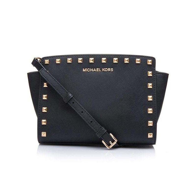 Michael Kors 迈克.科尔斯 女士皮质铆钉笑脸包单肩斜挎包蓝色金钉 小号 30T3GSMM2L