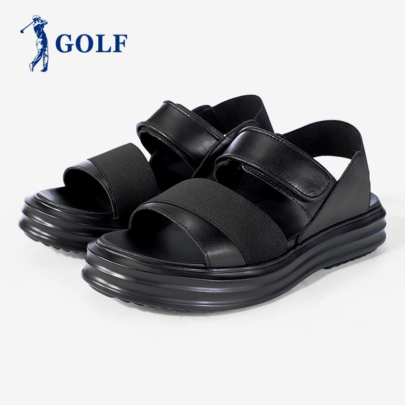 GOLF高尔夫男士新款头层牛皮休闲鞋夏季露趾百搭沙滩鞋韩版真皮潮流鞋子