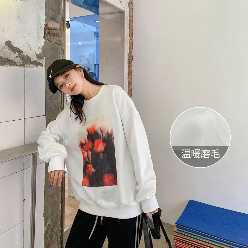 OtherMix白色oversize圆领卫衣2021春新款女新年宽松中长款上衣潮