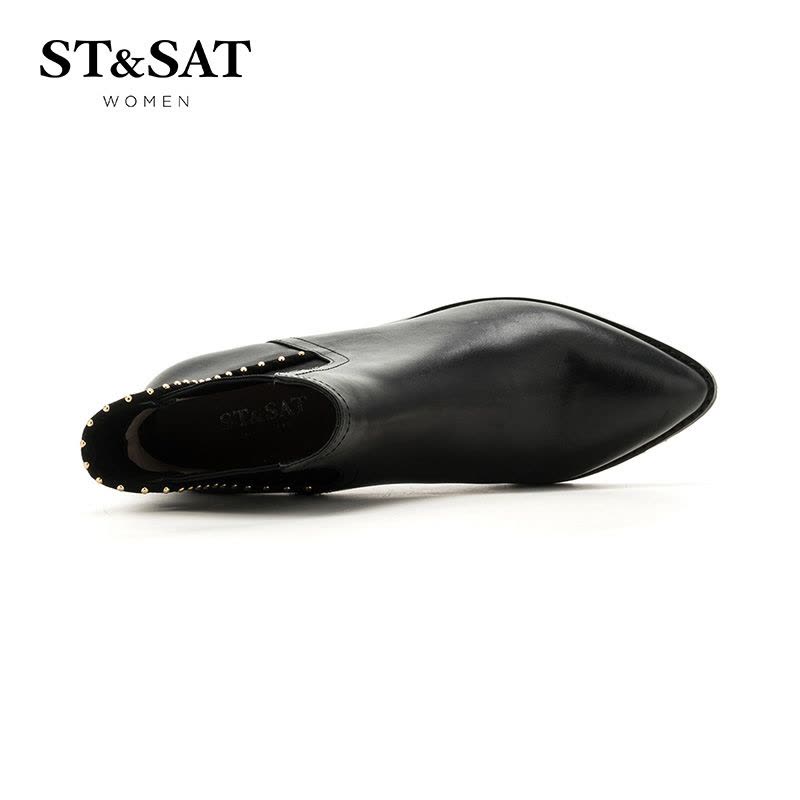 St&Sat/星期六冬新款切尔西短靴女牛皮尖头铆钉女靴子SS64117071图片