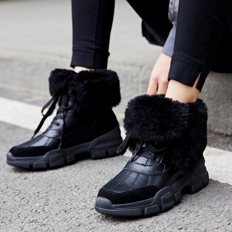 格瑞迪欧加绒鞋女冬新款皮毛一体户外雪地靴防水防滑保暖东北加厚马丁