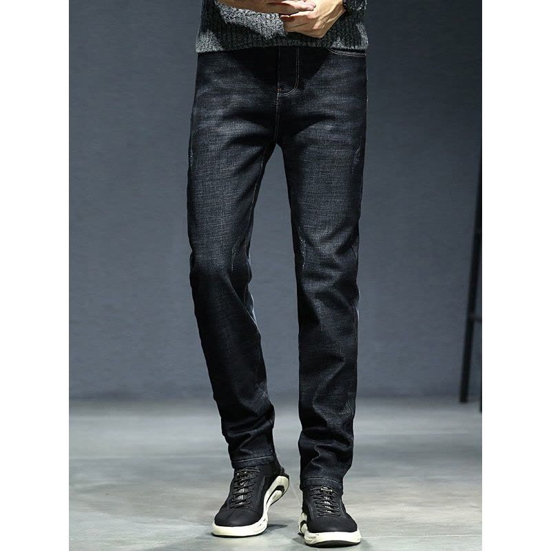 冬季中年男士高端牛仔裤柔软防风休闲裤加绒品质商务男裤图片