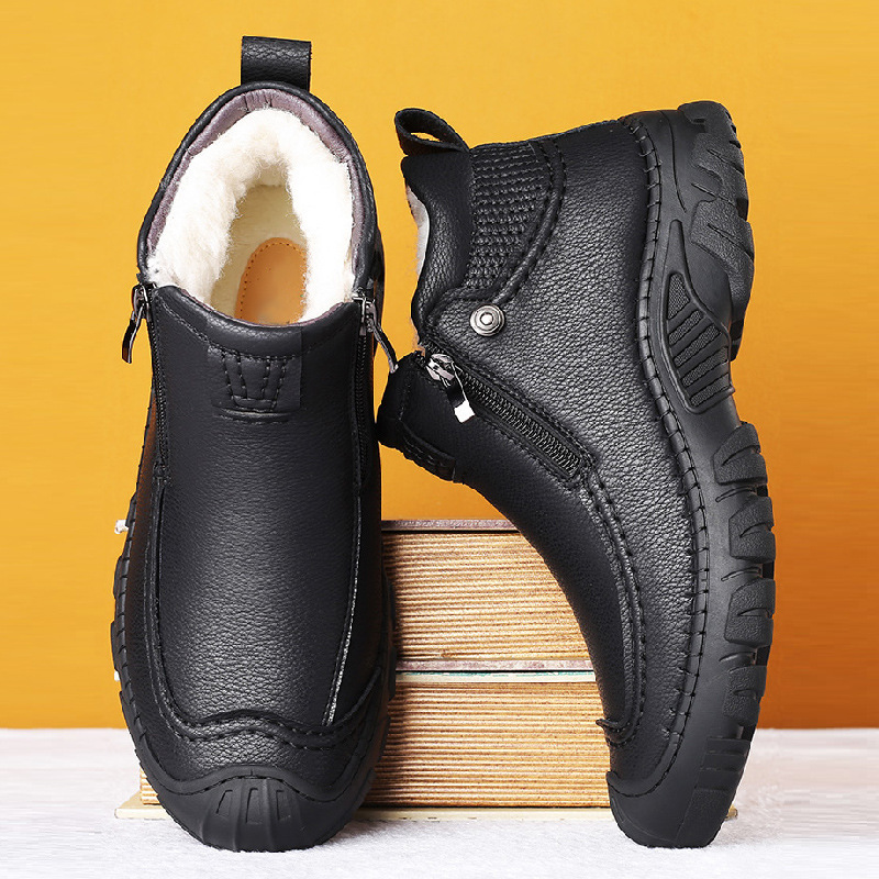男士棉鞋冬季新款加绒保暖加厚皮毛一体休闲高帮皮鞋防滑男雪地靴