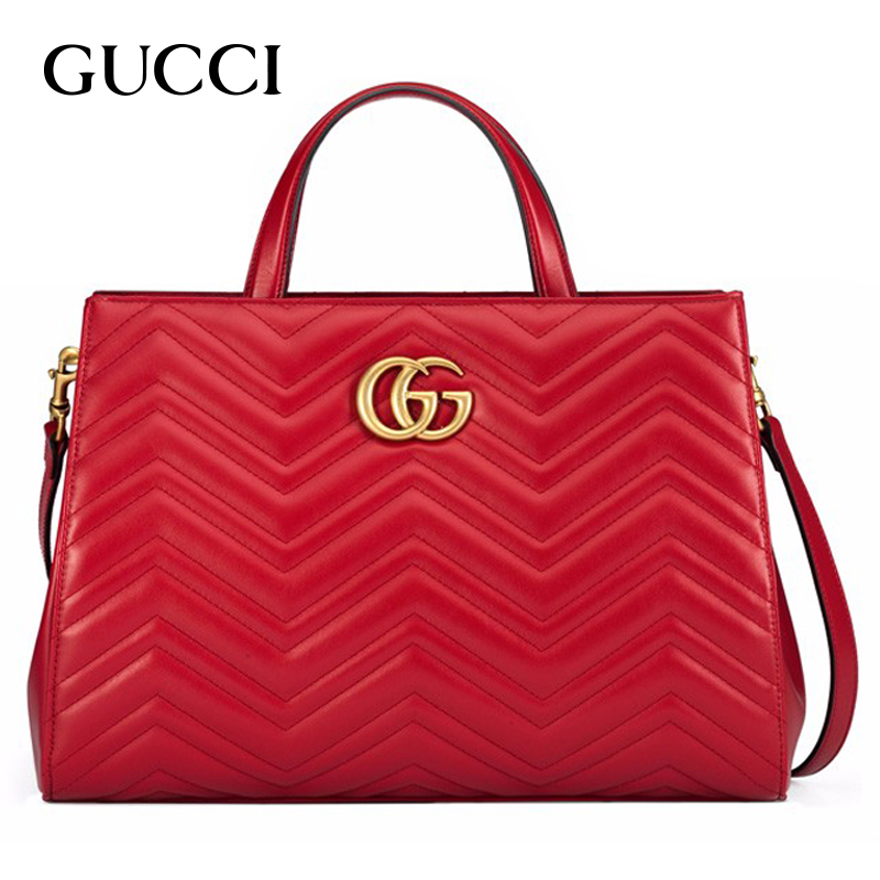 GUCCI 古驰 gucci女包 女士红色真皮波浪纹双G金属LOGO单肩斜挎包 红色 443505DTD1T6433