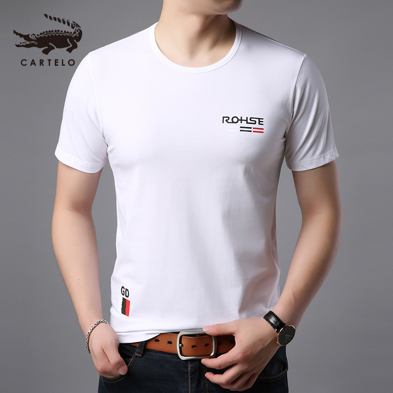 鳄鱼男士(CARTELO)t恤短袖棉衣服潮牌2020新款夏男装潮流半袖纯圆领上衣