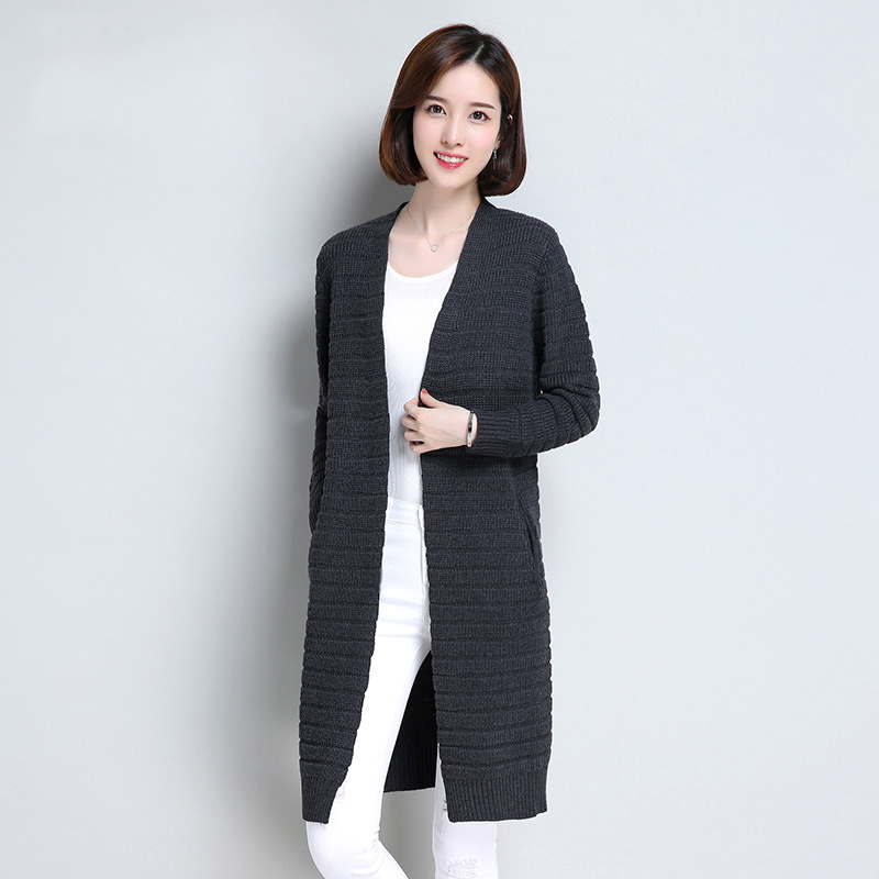 恒源祥秋冬新款女士中长款含羊毛长袖开衫宽松纯色针织衫毛衣套头