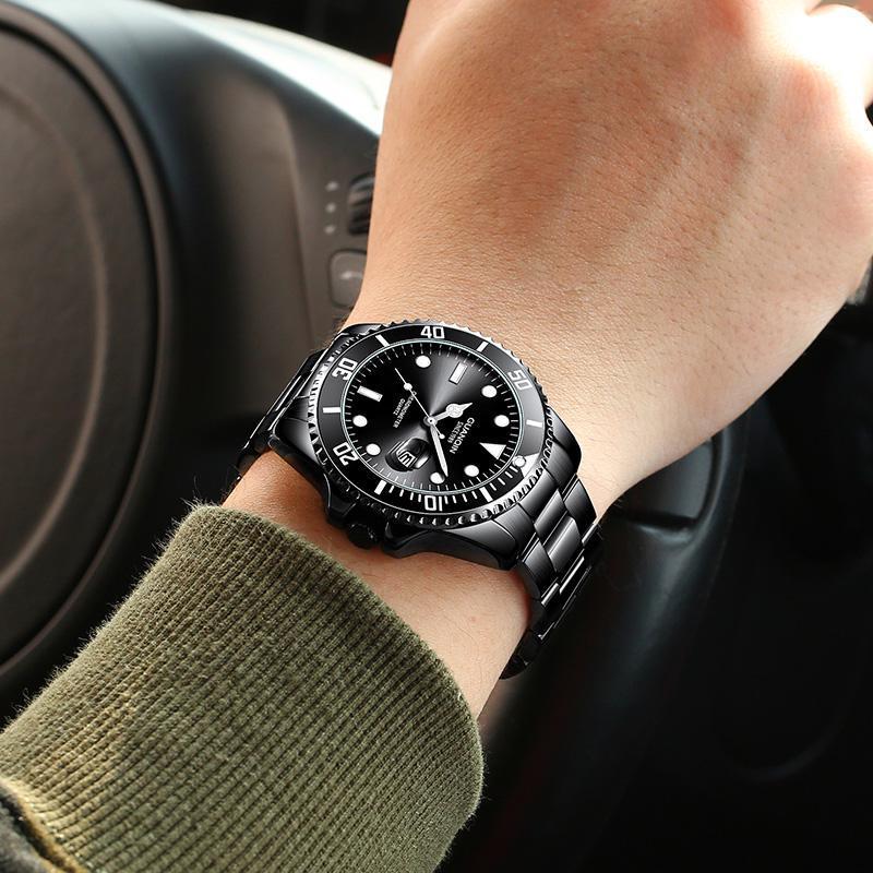 冠琴guanqin手表男士防水夜光石英表精钢水鬼手表商务潮流时尚腕表