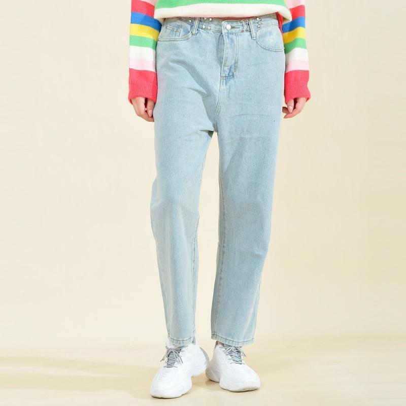 拉夏贝尔Laetia2020秋冬新款港风直筒裤高腰牛仔裤女显瘦百搭903610424