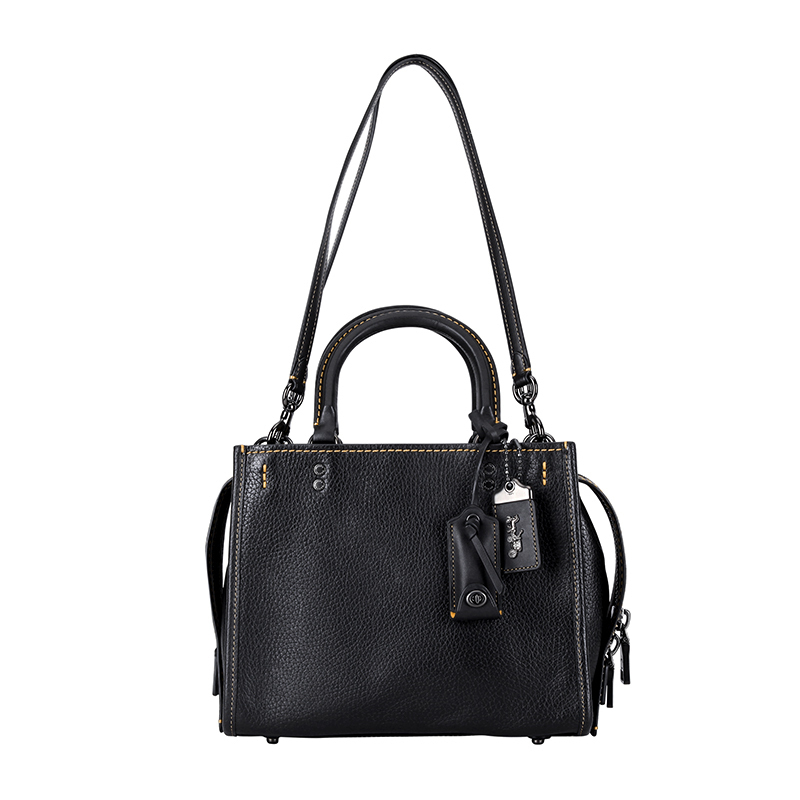 COACH 蔻驰 奢侈品 女士专柜款黑色皮质手提单肩包