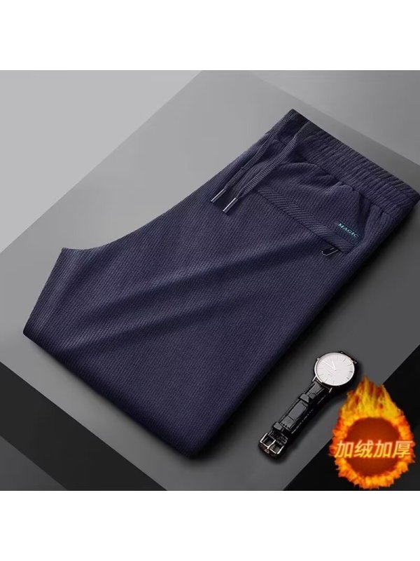 秋冬季灯芯绒大码宽松型条绒裤弹力加绒加厚男士休闲长裤