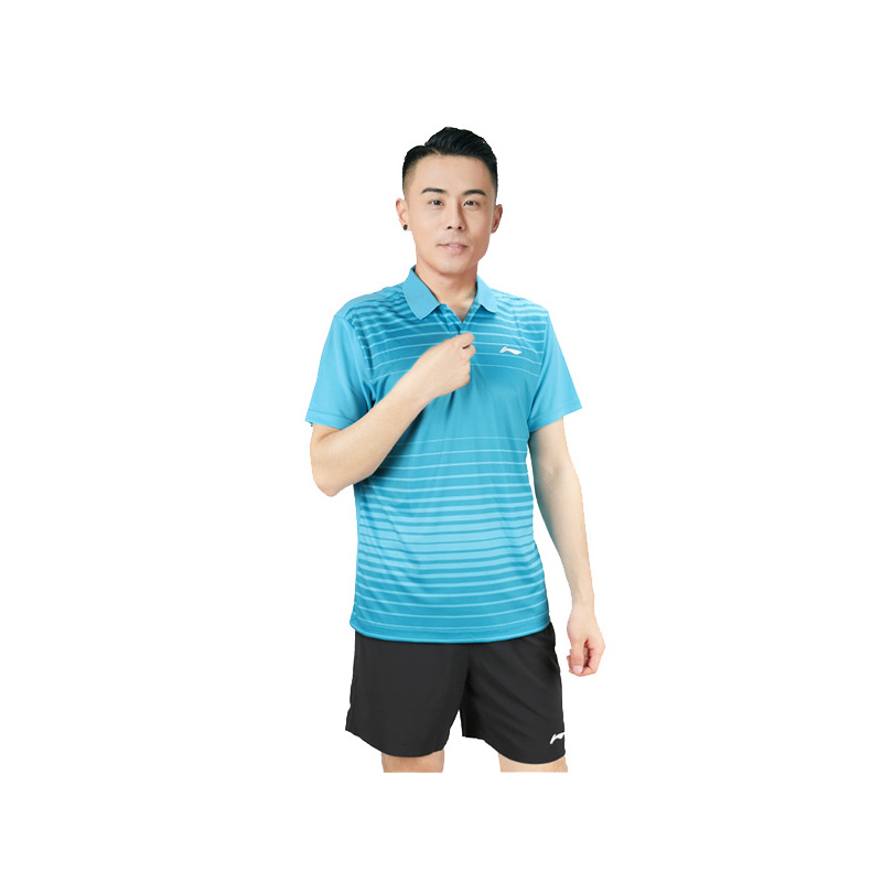 李宁条纹男夏季舒适休闲运动服POLO衫短袖