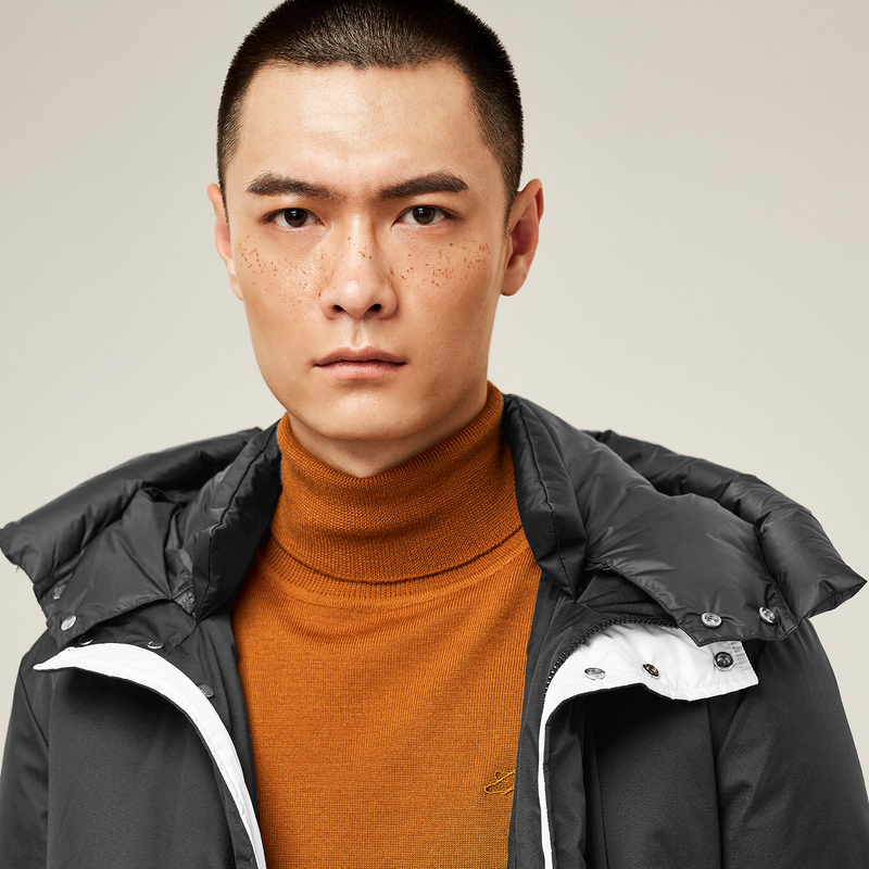 GXG男装 冬季男士时尚青年潮流黑色修身中长款加厚羽绒服外套男