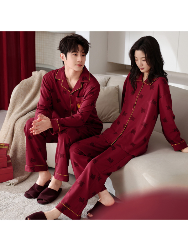 情侣睡衣春秋冬季棉质本命年喜庆结婚红色一男士一女士家居服套装