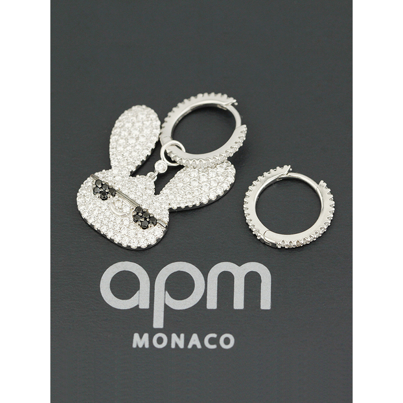 【apm MONACO】顽皮兔子耳环不对称女士时尚功夫兔垂坠穿孔925银耳饰姚晨同款个性耳坠