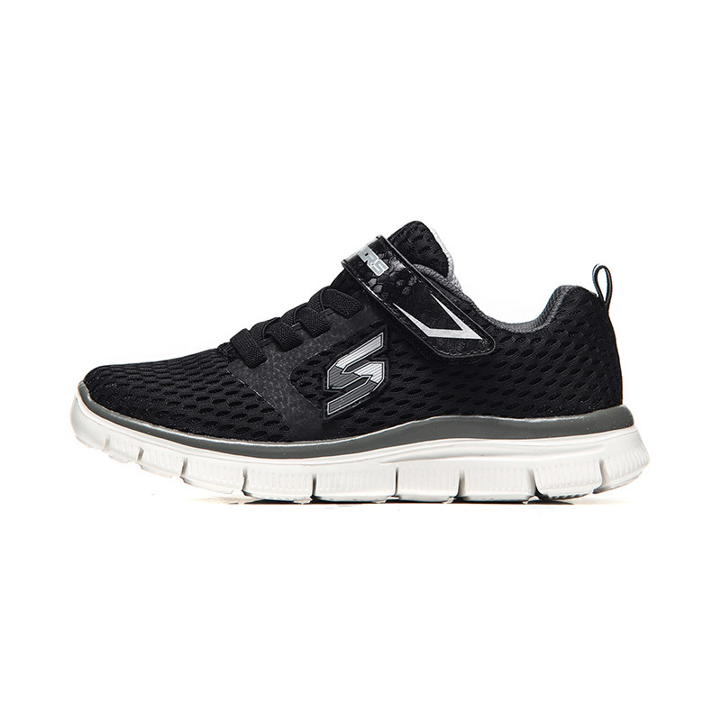 SKECHERS斯凯奇男小大童鞋魔术贴透气运动休闲鞋660014L 660014L/BKGY黑色+灰色